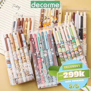 Set 6 Bút Gel bấm hình Ngộ nghĩnh Mực đen 0,5 DecorMe Hộp bút gel bấm đáng yêu văn phòng phẩm NBD2