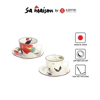 Bộ chén trà và đĩa lót sứ Kiyohara Nhật Bản, Họa tiết hoa
