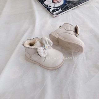 Boot da nơ hoa lót lông (Ảnh thật)