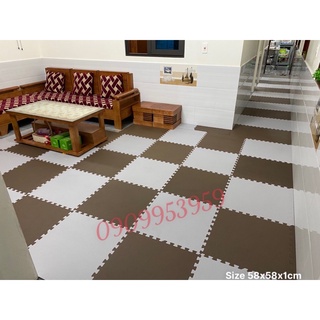 set 9 thảm lót sàn nâu và trắng 58x58x1cm (có viền)