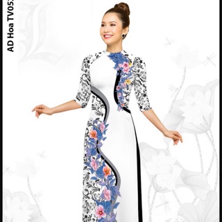 áo dài hoạ tiết nền trắng hoa văn trẻ trung