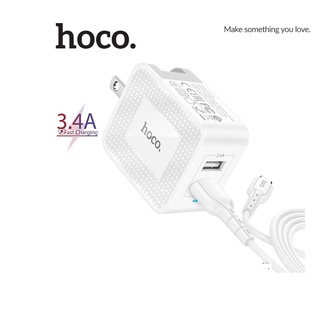 Bộ sạc nhanh 3.4A Hoco DC26 chân dẹt 2 cổng Usb kèm dây sạc Micro dài 1M cho Smartphone