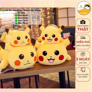 Gối Ôm Gấu Bông Pikachu Đáng Yêu Vải Nhung Co Dãn 4 Chiều Hàng Cao Cấp