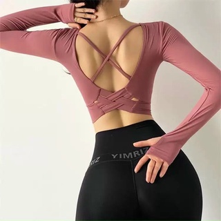 Áo croptop dài tay đan lưng sẵn mút cao cấp (đồ tập gym-yoga-zumba nữ)
