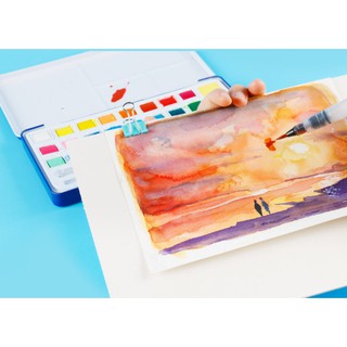 Giấy Vẽ Màu Nước Giorgione 230Gsm, 24 Tờ, Tặng 1 Bút Nước, Cọ, Ghim Giấy