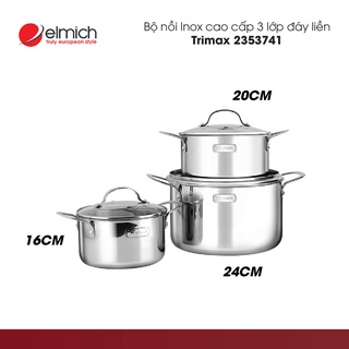Bộ Nồi Inox cao cấp 3 lớp đáy liền Elmich Tri- Max 3 chiếc size 16-20-24cm | Hàng Chính Hãng | 2353741