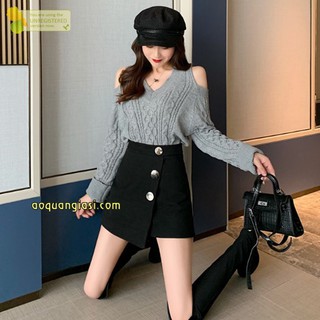 Quần giả váy nữ vạt xéo 3 khuy sắt to màu đen size S,M AQGS MT918 rẻ đẹp chuẩn store hàn quốc freeship 50k