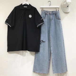 Quần Jeans JEMCLOSET Dáng Dài Rách Gối Xian From Rộng Cá Tính Phối Đồ Rất Đẹp - 2569
