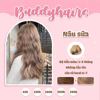 Thuốc nhuộm tóc NÂU SỮA , NÂU TRÀ SỮA không dùng Thuốc tẩy tóc của Buddyhairs tặng kèm găng tay , mũ trùm , trợ nhuộm