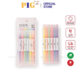 Set 6 bút highlight pastel dạ quang ghi nhớ nhiều màu cute