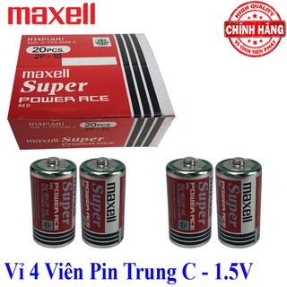 Bộ 4 viên Pin trung C R14P Maxell Super Power 1.5V - Maxell dùng cho bếp ga, đồng hồ, đèn pin...