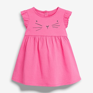 Little Maven váy kẻ cotton bé gái cộc tay họa tiết mèo kute siêu xinh đủ size 2-7T