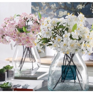 Cành hoa táo tây - hoa hải đường Đông Á cao 34cm từ lụa dùng trong trang trí decor