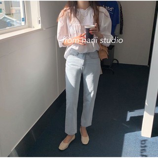 Áo sơ mi nữ tay dài NARII áo babydoll trắng Ulzzang Hàn Quốc xếp ly tay bồng