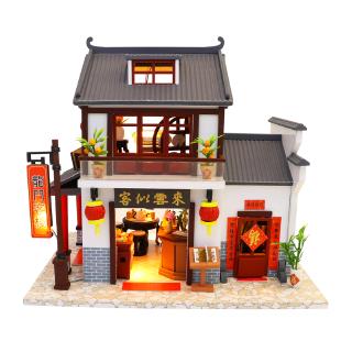 Mô hình lắp gáp gỗ đồ chơi trí tuệ(IQ) mô hình nhà trọ Cổng Rồng mini thu nhỏ M901  có đèn
