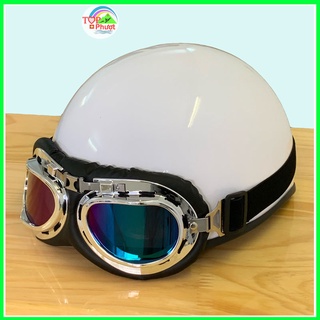 Mũ bảo hiểm nửa đầu 1/2 cute dễ thương có kính màu trắng cho người đi xe máy cao cấp, đạt chuẩn chất lượng kiểm định