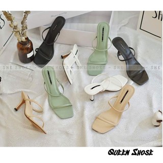 [BẢO HÀNH 12 THÁNG] Dép / guốc cao gót 2 quai mảnh mũi vuông 7 phân - Sandal cao gót nữ 2 quai mảnh 7 phân