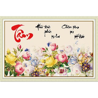 Tranh Đính Đá CHỮ TÂM (ĐÁ ABC CAO CẤP). Kích Thước: 80cm x 56cm