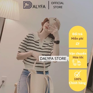 Áo Len Dệt Kim Mongtoghi Polo Kẻ Ngang Cổ Bẻ DALYFA Áo Thun Ngắn Tay Phong Cách Hàn Quốc Cao Cấp CD188