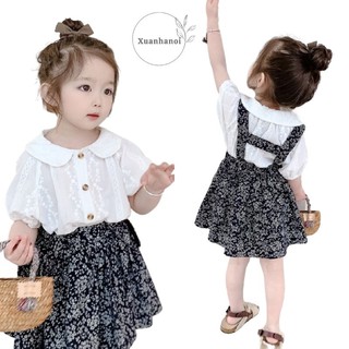 Set Váy yếm bé gái Áo trắng và Chân váy thô hoa XHN694