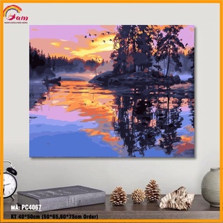 Tranh tô màu theo số sơn dầu số hóa Tranhsohoavn Hoàng hôn bên hồ PC4067