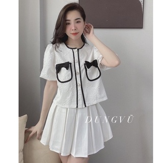 Set bộ đũi xốp viền mí nắp túi nơ chân váy li ngắn BN266