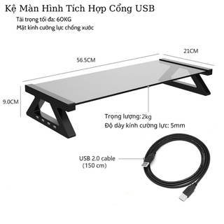 [Mã 252ELSALE hoàn 7% đơn 300K] Kệ Màn Hình Máy Tính - Tích Hợp 4 Cổng USB