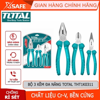 Bộ 3 kìm điện, kìm cắt, kìm mũi nhọn TOTAL THT1K0311 | bộ kềm đa năng gồm ba loại răng 7", mũi dài 6", cắt 6"