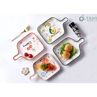 Chảo gốm sứ cao cấp vuông có tay cầm vẽ họa tiết Summer Style