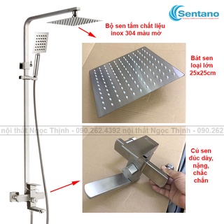 [HÀNG BỀN ĐẸP] Bộ sen cây tắm Nóng Lạnh inox 304 mờ SENTANO STN-101 kiểu vuông đúc dày chắc chắn