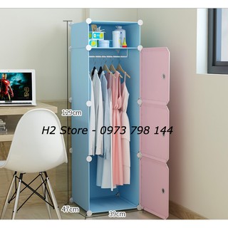 [SỈ] TỦ NHỰA 3 Ô + 1 Ô NHỎ VÁCH XANH NHẠT CỬA HỒNG NHẠT ĐỂ TREO ĐỒ THÔNG MINH sâu 47cm