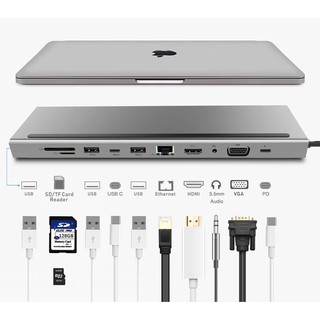 Hub USB Type-C đa chức năng HDMI/ VGA/ RJ45/ PD/ USB/ TF/ SD - UTH111160