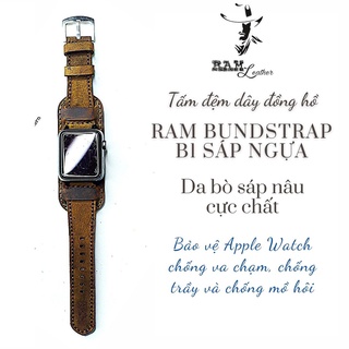 Tấm đệm dây apple watch chống mồ hôi da bò nâu đất kiểu quân đội handmade bền chắc cực đẹp RAM Leather B2