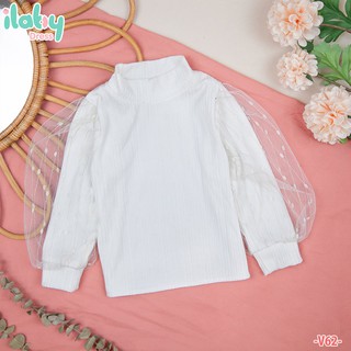 Áo len cho bé gái ILABY len tăm tay phối bồng từ 1 đến 10 tuổi [V62]
