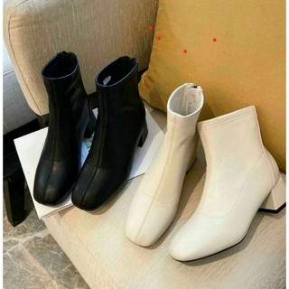 boot da mịn cổ cao đen kem