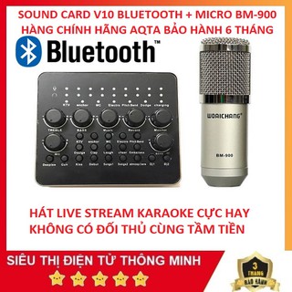 Combo Micro Bm 900 Thu Âm + Sound Card AQTA V10 Bluetooth Có Remote Chính Hãng AQTA Model 2020