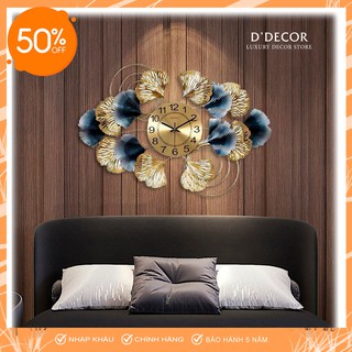 Đồng Hồ Treo Tường, Đồng Hồ Trang Trí Decor Lá Gingko Tím Than Mã A0832