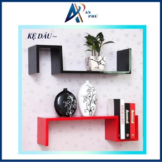 Kệ gỗ trang trí gồm 2 thanh dấu ngã màu đỏ đen dài 60cm x sâu 13cm
