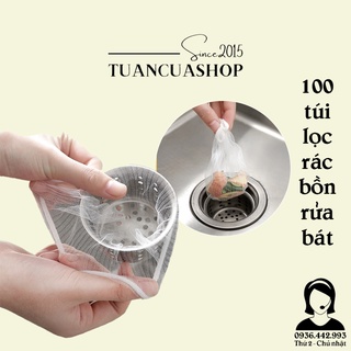 Set 100 túi lọc rác bồn rửa chén bát - Túi vải lưới lọc rác chậu rửa có chun miệng túi