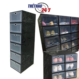 Combo 6 Hộp Đưng Giày Nắp Nhựa Cứng Màu Đen, Hop Dung Giay Size Lớn - Tặng Gói Hút Ẩm