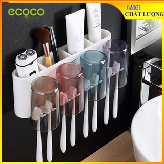 kệ treo bàn chải để đồ nhà tắm thông minh Ecoco 1926 kèm 4 cốc, Kệ treo đồ không cần khoan tường