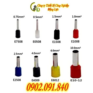 [100cái] Đầu cos pin rỗng đơn bấm dây điện 0.5mm 16mm, cốt kim rỗng bằng đồng, cosse (cót) nối aptomat (CB) E0508
