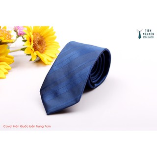 Cà Vạt Nam Bản Trung 7Cm xanh Họa tiết - Cavat Hàn Quốc Cao Cấp Full box