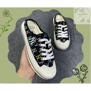 Giày Sục Thể Thao Sneaker Nữ BAMY Thêu chữ NY Siêu Đẹp , Sục bata đạp gót đế bánh mì 3cm