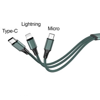 Dây cáp đa năng 3in1 sạc điện thoại hỗ trợ củ nhanh QC 3.0 Quick charge bọc DÙ PRC cho iphone android Type C MicroUSB