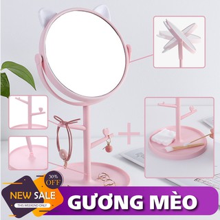 Gương trang điểm tai mèo hình cây xoay 360 độ