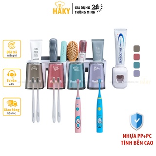 Giá đựng bàn chải đánh răng kèm nhả kem tự động gắn tường đa năng HAKY010, nhỏ gọn, bền bỉ và tiện dụng