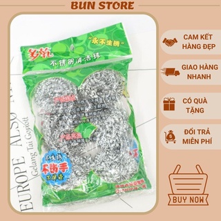 Miếng cọ xoong nồi chảo inox không gỉ, miếng nhùi cọ xoong chảo kim loại gói 4 miếng và 6 miếng