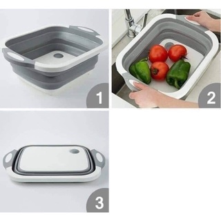 CHẬU GẤP GỌN KÈM THỚT VÀ RỔ ĐỰNG ĐA NĂNG (hàng cao cấp)