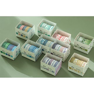 KimiTape Set 5 washi tape nhiều mẫu 10mmx2m băng dính nhỏ trang trí Bullet Journal